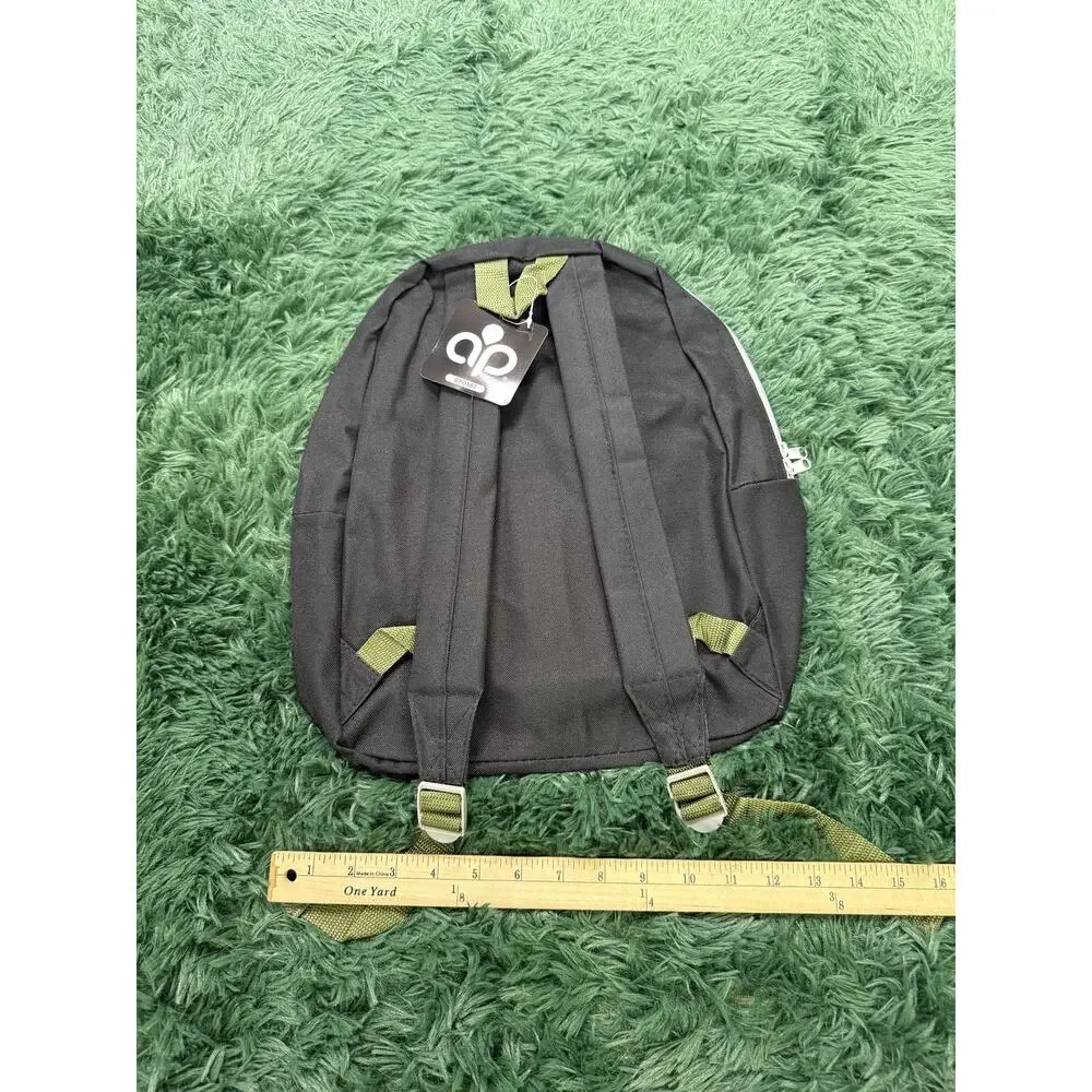 b-wada Black Compact Backpack Small Daypack with Olive Green Accents Adjustable